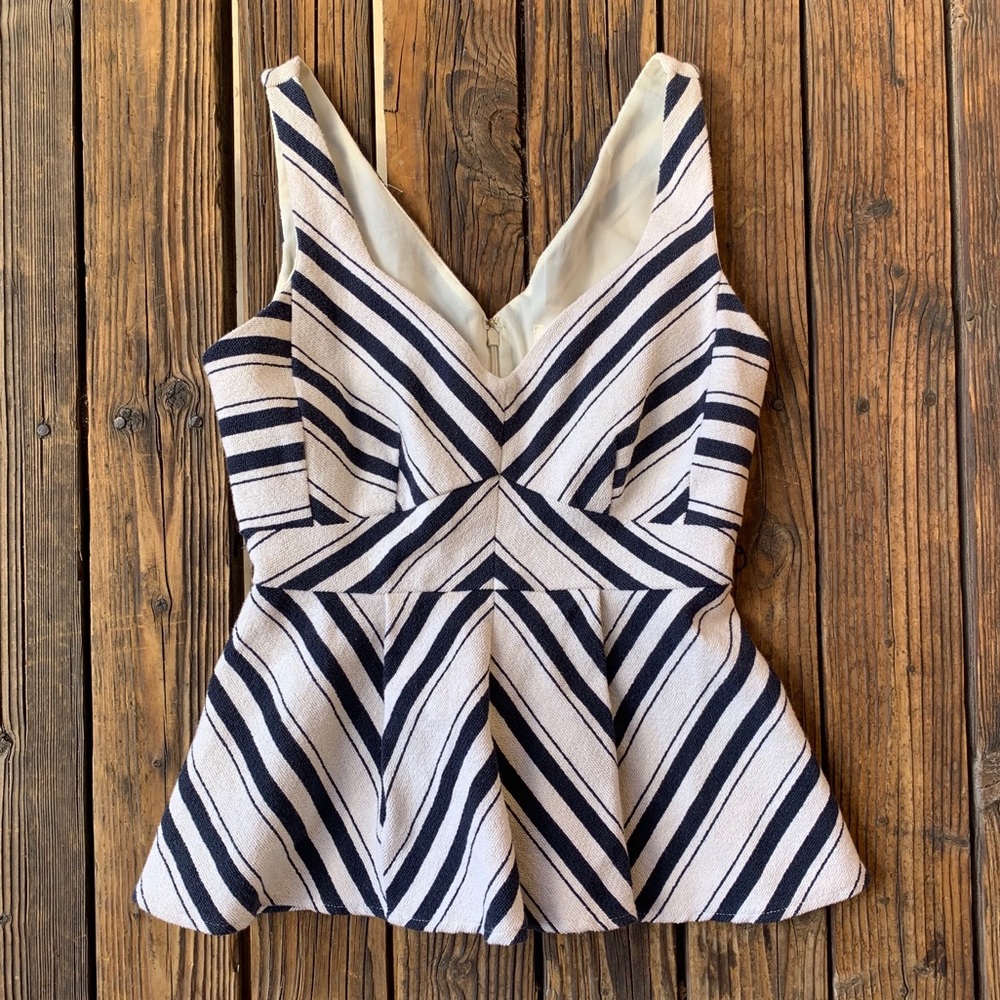 Maeve Anthropologie Mitered Striped Peplum Top